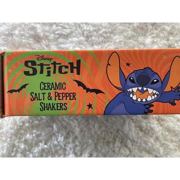 Disney Stitch & Scrump Halloween Skeleton Ceramic Salt & Pepper Shakers NEW - Picture 8 of 10